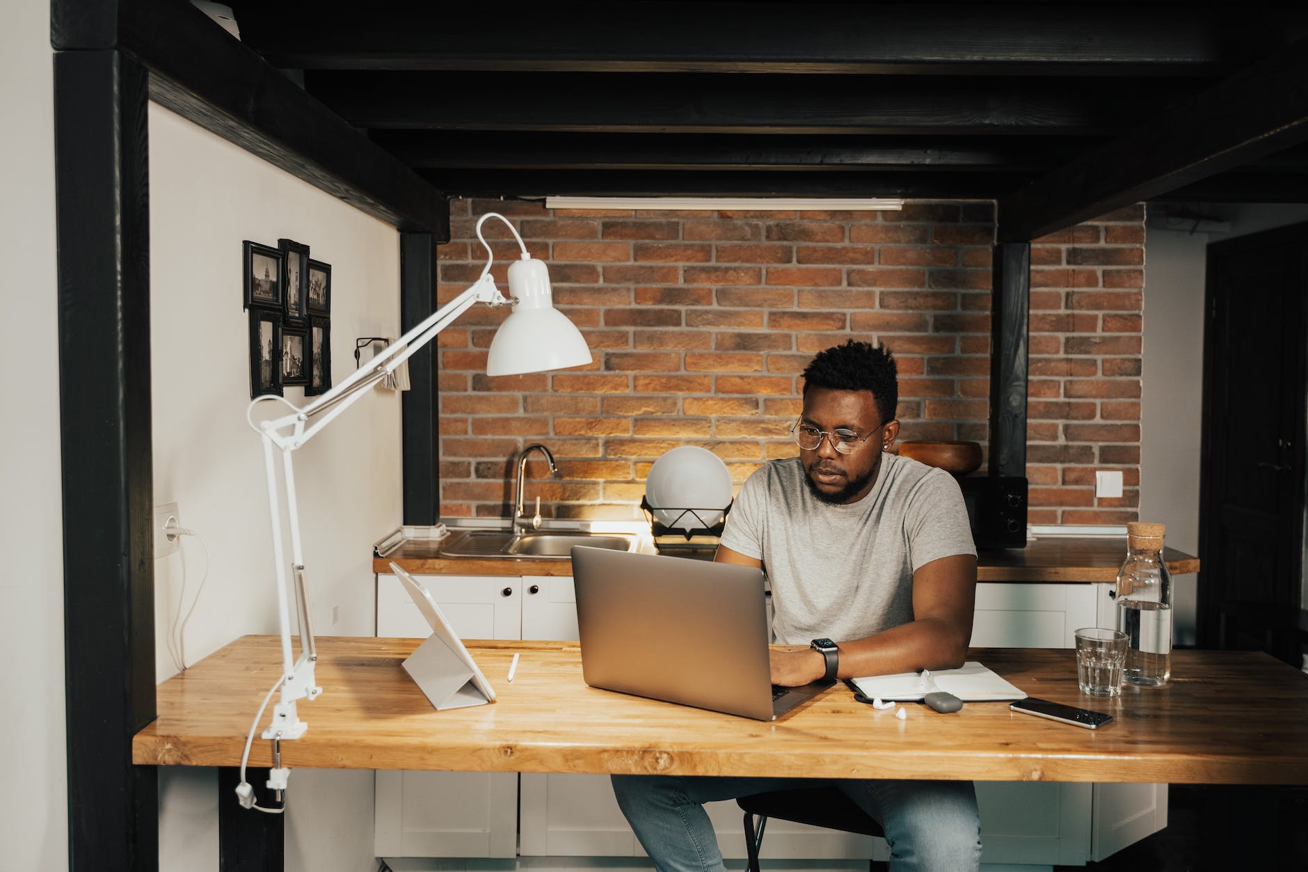 man working from home