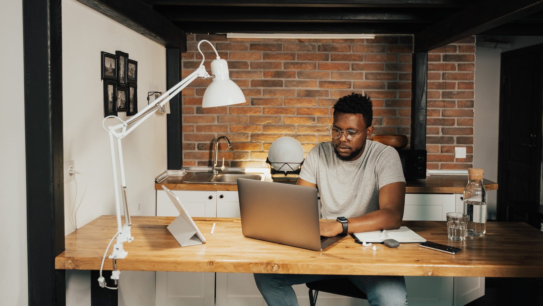 man working from home